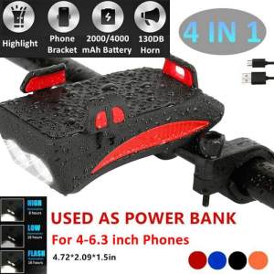 4 in 1 ไฟฉายจักรยานจักรยาน Horn ปลุก Bell จักรยานที่ใส่โทรศัพท์ในจักรยานอุปกรณ์รถจักรยาน USB แบบชาร์จไฟได้ไฟหน้า ไฟจักรยานคู่ไฟหน้า USB ชาร์จโทรศัพท์มือถือสายคล้องคอ จักรยานฮอร์นไฟเตือนผู้ถือโทรศัพท์มือถือyymall