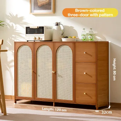 Bamboo Storage Cabinet With Rattan Doors Three Drawers Large Capacity And Strong Load-bearing Capacity
