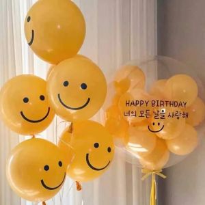 10Psc 10inch Yellow Smiley Balloons Inflatable Bobo Balloon Happy Birthday Party Arrangement Baby Shower Atmosphere Party Decoration