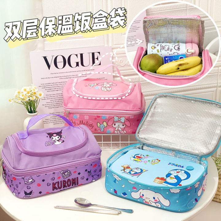 Cartoon kuromi cinnamoroll cute Purin melody insulation double lunch box bag lunch bag children s student handing bag snoopy twins XO Crayon Shin chan Lazada Singapore