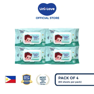 Tender Love New Unscented Baby Wipes (Magnifier) 80s Pack of 4 - 99% Water| Hypoallergenic | Alcohol Free | No harmful chemicals | with Aloe Vera | Safe & Gentle | FDA Approved