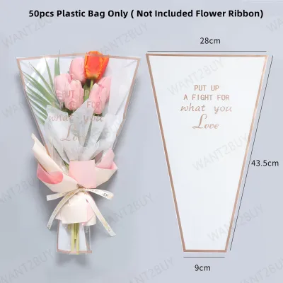 🇲🇾 50pcs/pack DIY Single Flower Rose Baby Breath Bouquet Mini Packaging Florist Wrapping Plastic Bag Pembalut Bunga Wrap