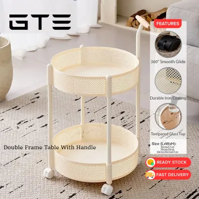 GTE Double Layer Cream Style Movable Snack Cart Pulley Coffee Table Storage Living Room With Wheels Meja Troli Bergolek Dengan Roda - Fulfilled by GTE SHOP