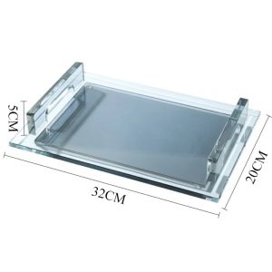 FFBH Crystal Tray with Handle Luxury Nordic Simple Storage Trays Tea Cup Fruit Storage Plate Home Kitchen Organizer Decorative Trays 2Z5B1