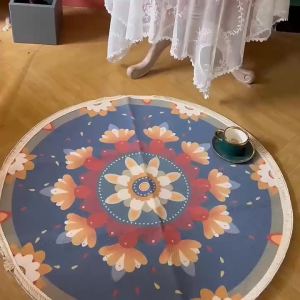 LZD  round Floor Mat Advanced Sense ins Wind Living Room Woven Printed Cotton Car Floor Mat Bedroom Bedside Foot Mat