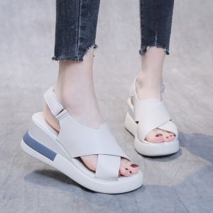 New Style Fashion korean Wedge Sandals for Ladies Womens high heels Open toe Thick sole (7CM)