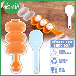 Cetakan Nasi Bento 3 In 1 Bentuk Bola Bulat Gulung + Centong Plastik / DIY Rice Ball Shaker Mold / Alat Cetak Pembuat Sushi Onigiri Anti Lengket / Pembentuk Makanan Gaya / Perlengkapan Dapur Bekal Anak Food Grade - HOMIA