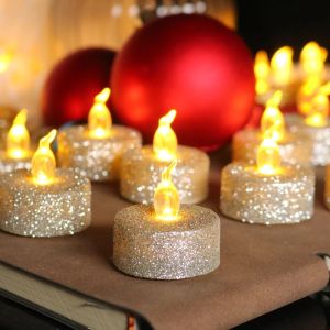 Flameless LED Tealight Tea Candles Wedding Light Roman Gold Powder Candle Light Christmas Home Party Atmosphere Decor Lamp