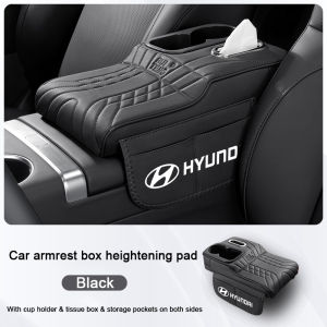 Car Armrest Box Cushion With 2 Cup Holder And Tissue Box & Side Pocket Elbow Rest Armrest Heightening Pad Cover For  Hyundai I10 Elantra ATF Accent Starex Tucson Sonata I40 Trajet Santa Fe H1 Veloster Avante Car Interior