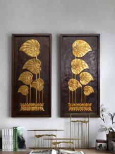 Wooden Hand Carved Bodhi Leaf Wall Decor Wall Art Wood Painting Living Room and Bedroom Aesthetic Home Decor Home Cafe Ho Decor (50 x 105 cm)