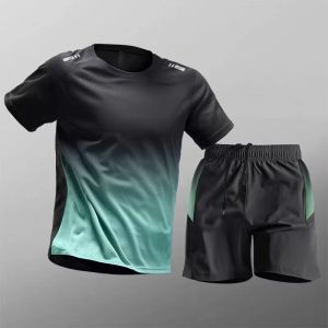 Gradient Color Short Sleeves Set Mens Sports Dry Fit Short Sleeve T-shirts Shorts