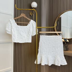 SET7352 Cindy Textured Set Top n Peplum Skirt