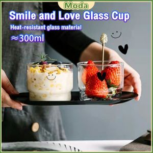 Moda Transparent Smile and Love Glass Cup 300ml Heat Resistant