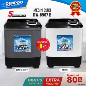 Mesin Cuci 2 Tabung Denpoo DW 8907B 8KG ( LINK PENGIRIMAN KOTA )