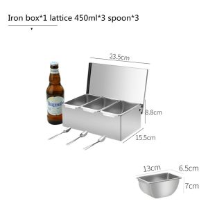 Stainless steel seasoning box Seasoning box with cover household kitchen reception hotel ice powder ingredient box with food commercial lattice