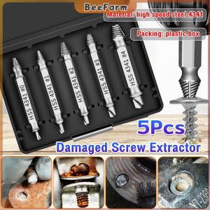B.F. 5Pcs/set Damaged Screw Extractor Remover for Stripped Head Screws Nuts & Bolts Drill Bit Tools