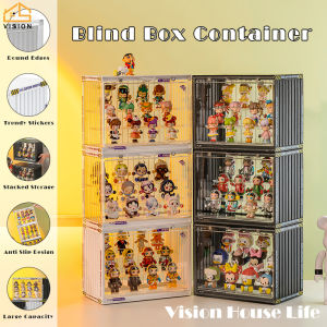 Tầm nhìn 1pcs Stackable lưu trữ đồ chơi hộp Pop Mart giá lưu trữ với thiết kế chống bụi trong suốt cho hộp đồ chơi sưu tập mô hình búp bê hiển thị dung tích lớn tủ hấp thụ từ tính.