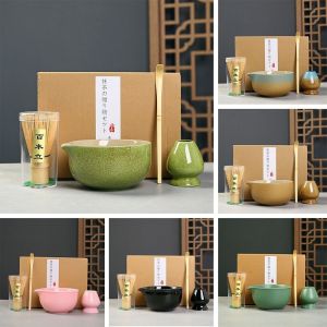 INEXTIN 4PCS Bát Matcha Bộ trà matcha Nhật Bản Gốm sứ tre Giá đỡ máy đánh trứng Matcha Bộ dụng cụ pha matcha Có thể tái sử dụng Bộ Đánh Trứng Matcha Những người yêu trà