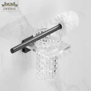 [SG Seller]Black acrylic bathroom shelf bathroom towel rack simple towel rack single rod toilet brush rack