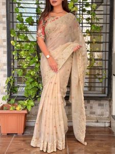 UCs Elegant Linen Cotton Saree with Rich Zari Butti & Designer Blouse