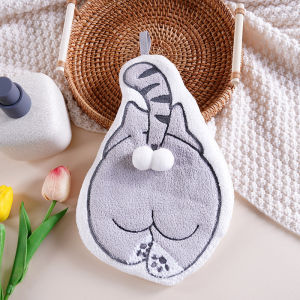 Soft and Cute Cat Hand Towel Hanging Type Absorbent Quick Drying Towel Cute Cartoon Household Kitchen and Bathroom Hand Towel