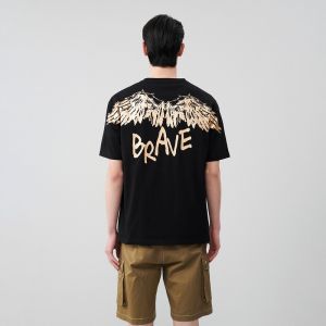 HLA Fashion simplicity Brave Letter Printing Icy Cotton Round Neck Short Sleeve T-Shirt Men(Black)