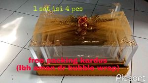 Box Kain Satin Halus & Tutup Mika Daun Pakis Set Isi 4