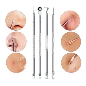 5PCS Blackhead Acne Pimple Remover Tool Facial Skin Care Products Kit Pinzas Para Espinillas Black Head Removal Tweezers Face Cleaner