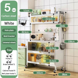 🔥Storage rack Carbon steel Kitchen Cabine Kitchen rack floor-to-ceiling multi-layer microwave oven storage rack shelf household Dapur Kabinet Rak Dapur 置物架