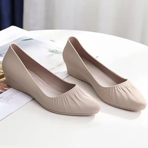 [Free Shipping] New Spring Korean Style Pointed Toe Shallow Sandals with Matte Finish Wedge Heel Mid-Heel Versatile Fashionable Work Shoes