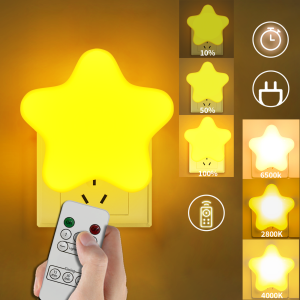 Little Star LED Light Remote-controlled night light Remote Control Plug-in LampDimmable Color Changing Auto On/Off Timer Nightlight for Bedroom
