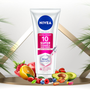 Serum Dưỡng Thể Sáng Da NIVEA 10 Super Vitamins 300ml Mờ Thâm & Đốm Nâu Nivea Extra Bright 10 Super Vitamins & Skin Foods Glow Perfection Body Lotion