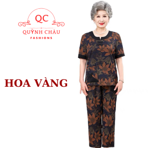 Đồ bộ trung niên cho mẹ mặc nhà vải Lụa Pháp trung niên nữ họa tiết quần dài ống nhỏ . KN03