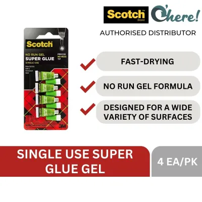 3M Scotch Single Use Super Glue Gel 4 Tubes/Pack 0.017 Oz Each