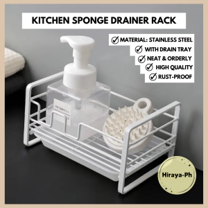 Hiraya Ph Dish Sponge Rack Holder Stainless Steel with Drainer Tray for Kitchen Sink Organizer Rust Proof Storage