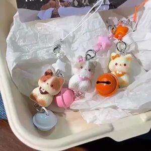 WH Cute Siamese Cat Charm - Keyring Hang Ornament - Backpack Key Ring Accessories - Mobile Phone Chain Bell Star Pendant - Cartoon Ball Phone Key Ring - Sweet Lanyard Keychain