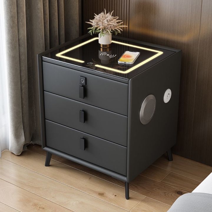 Solid Wood Smart Bedside Table Intelligent Bedside Table Fingerprint