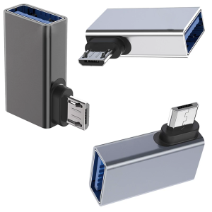 Angled MicroUSB Male To USB A Female Converters Supports OTG Functionality And External Power Input