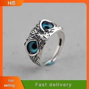 HB Vintage Animal Open Adjustable Blue Eyes Owl Ring Men and Women Jewelry Party Gift