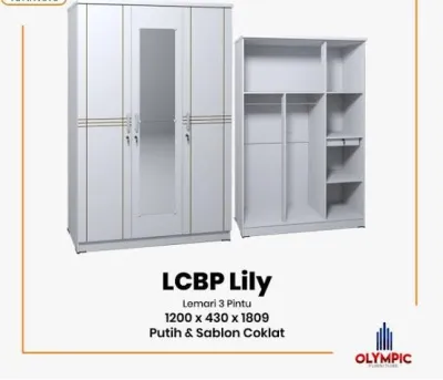 Lemari Pakaian Kayu 3 Pintu Olympic G-star Lily Lemari Baju LCBP BOGOR