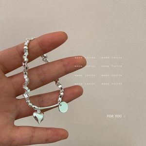 MQJEWELRY Stainless Steel Women Bracelet Metal Beaded Silver Love Charm 25cm Sweet And Cold Fashion Accessories 银色爱心手链