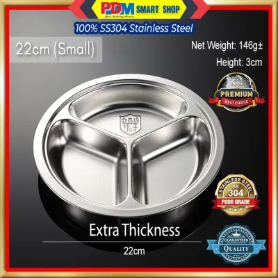 PDM 304 Stainless Steel 3 Compartment Round Plate 3 Sections Round Dinner Plate