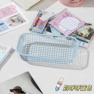 Keranixy Small Items Storage Basket Desktop Iron Art Cream Color Organizer Office Student Stationery Box Rak