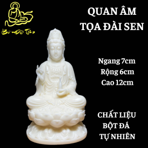 Tượng Phật bà Quan Âm tọa thiền đài sen chất liệu bột đá tự nhiên cao 13cm hàng thủ công mỹ nghệ tinh xảo