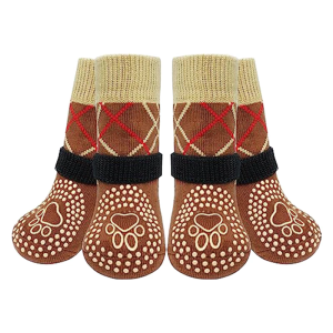 2 Pair Dog Socks Feet Cover Pet Winter Shoes SkidProof Soles Outdoor Booties Walking Booties for Large to Small Pet