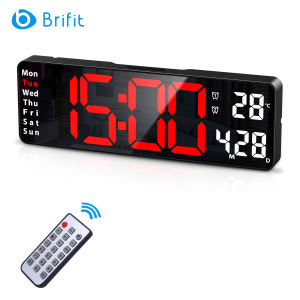 Brifit Đồng hồ kỹ thuật số 13/16 in Đồng hồ treo tường kỹ thuật số để trang trí phòng khách Đồng hồ báo thức để bàn cho phòng ngủ Đồng hồ treo tường lớn có điều khiển từ xa Đồng hồ LED điều chỉnh độ sáng tự đ
