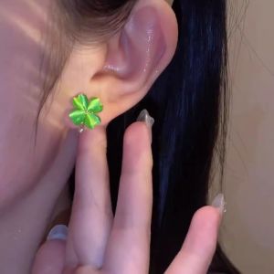 DRESSPLUS Simple Four-leaf Clover Earrings Cute Sweet Friendship Earrings Fashion Handmade Cats Eye Stone Ear Stud Women