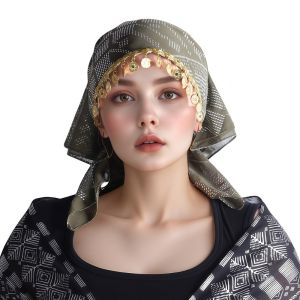 ONERVGY Polyester Triangle Headscarf Breathable Floral Print Elegant Turban Hat New Sequin Golden Beaded Hijab Women