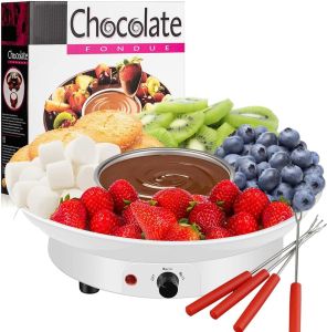 Chocolate Fondue Maker - 110V Electric Chocolate Melting Fondue Pot Set with 4 Steel Forks Stainless Steel Bowl Serving Tray Upgraded Heating Material for Melting