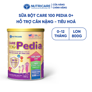 Sữa Bột CARE 100 GOLD PEDIA Nutricare Hỗ Trợ Tăng Cân Tiêu Hoá Khoẻ Chứa Sữa Non 24h Cho Bé Từ 0-10 Tuổi 850G